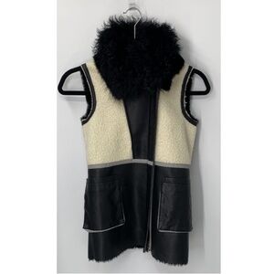 Frankie Morello Junior girls black faux leather sheep lining fur vest sz 12y